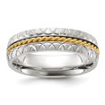 thumbnail image 1 of Diamond2Deal Stainless Steel Brushed, Polished and Textured Yellow IP-plated Center 6mm Band Size 7, 1 of 1