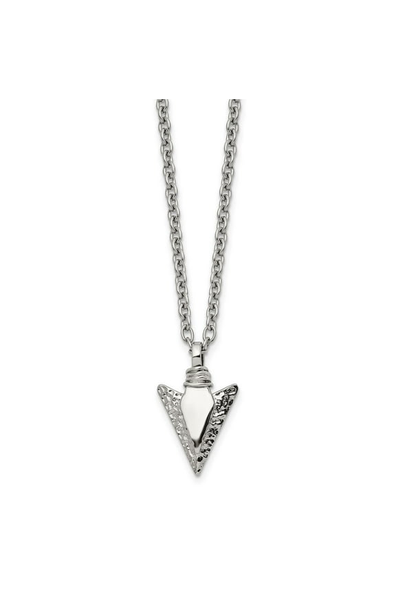 Stainless Steel Brushed and Polished Arrowhead Pendant on a with .75 in ext Cable Chain Necklace for Women 19.5"