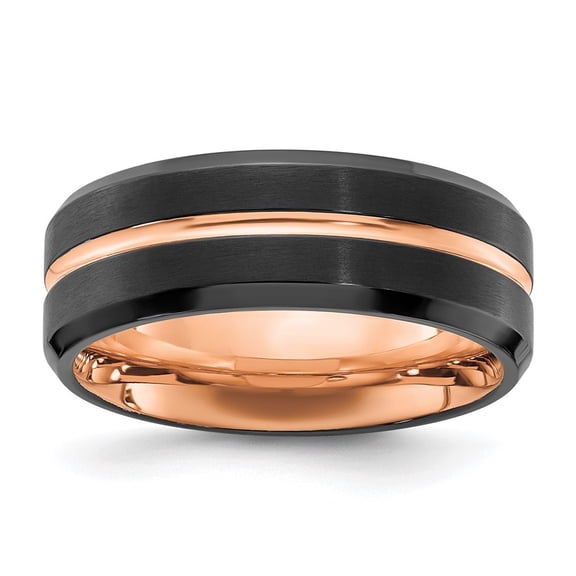 Diamond2Deal Stainless Steel Brushed and Polished Black and Rose IP-plated 8mm Men's Band Size 9.5