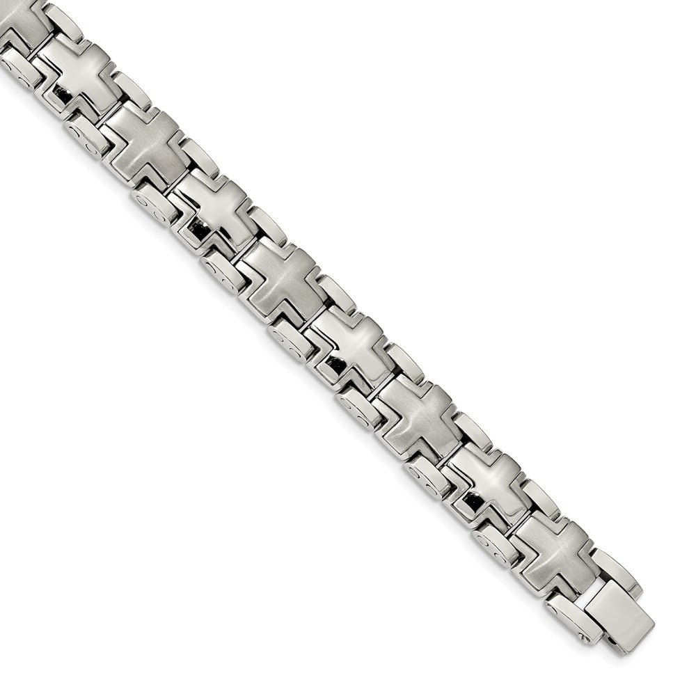 Diamond2Deal Stainless Steel Brushed and Polished Cross Link Bracelet for Men 8.25"