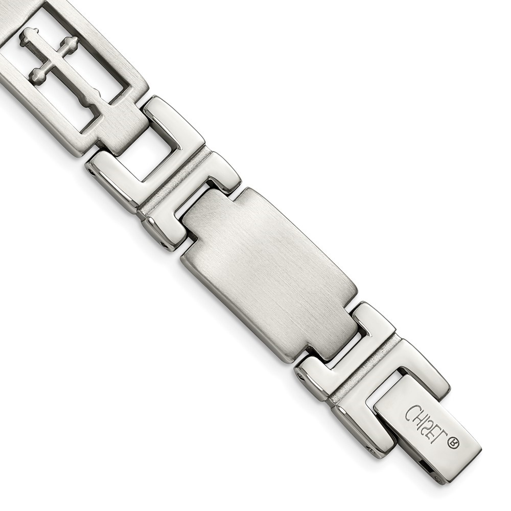 Diamond2Deal Stainless Steel Brushed and Polished Cross Link Bracelet for Men 8.5"