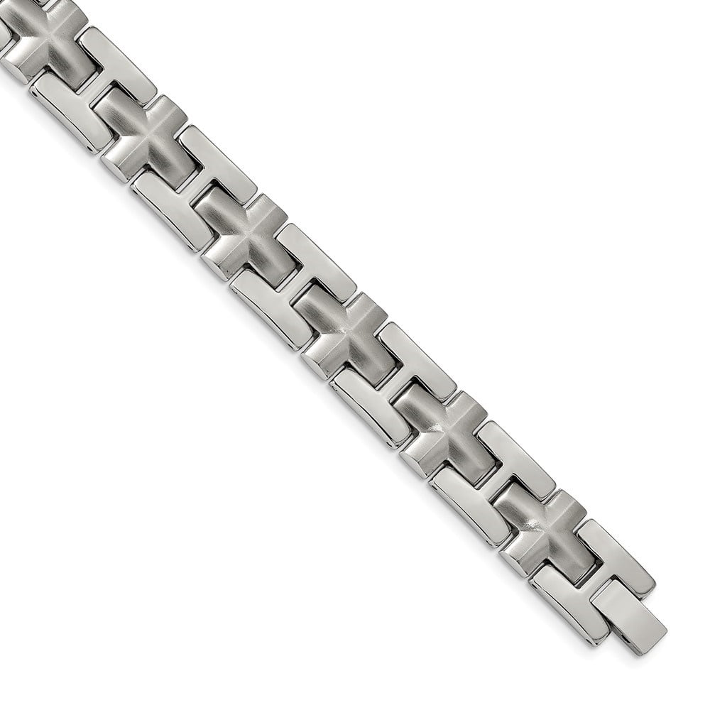Diamond2Deal Stainless Steel Brushed and Polished Cross Link Bracelet for Men 8.5"