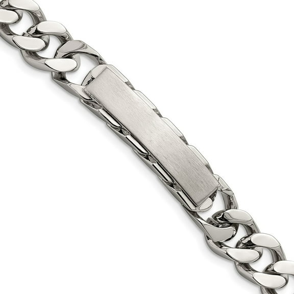 Diamond2Deal Stainless Steel Brushed and Polished Curb Chain ID Bracelet for Men 8.5"