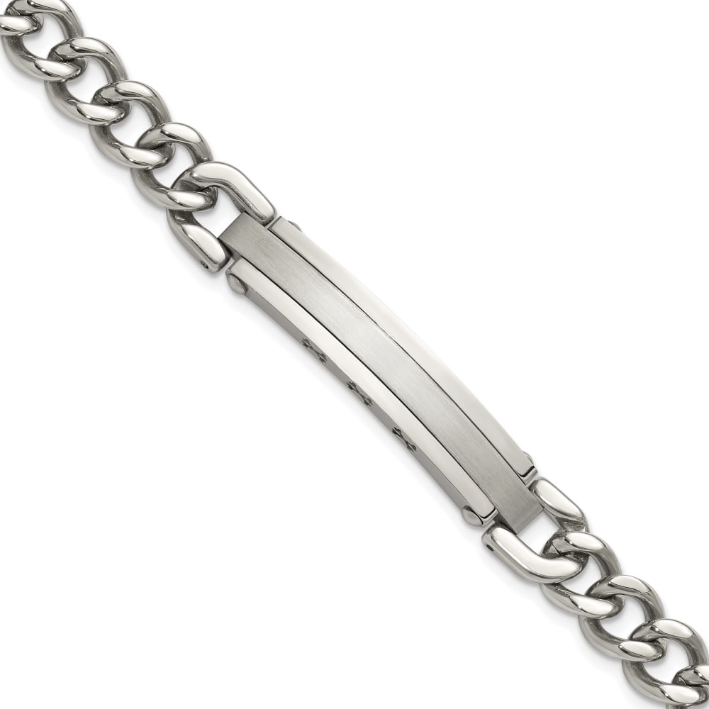 Diamond2Deal Stainless Steel Brushed and Polished Curb Link 8 inch ID Bracelet for Men 8.5"