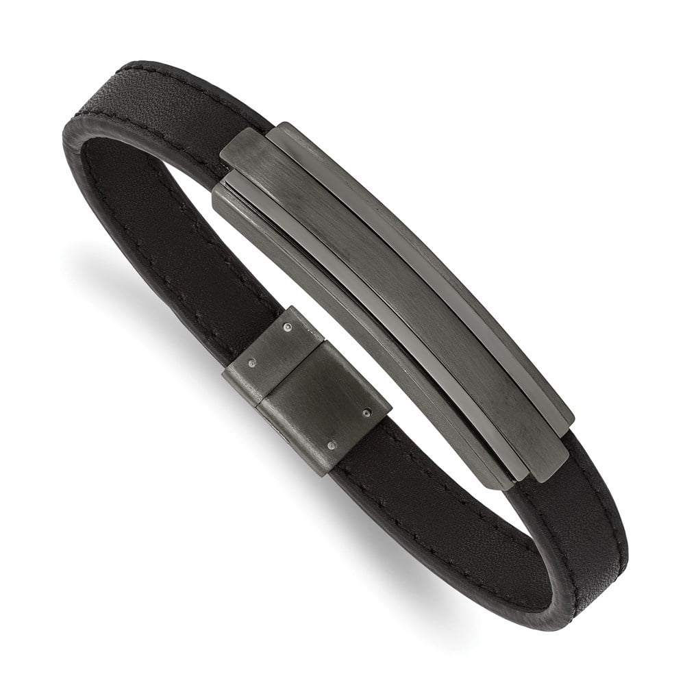 Diamond2Deal Stainless Steel Brushed and Polished Gun Metal IP-Plated Black Rubber Bracelet for Men 8.5"