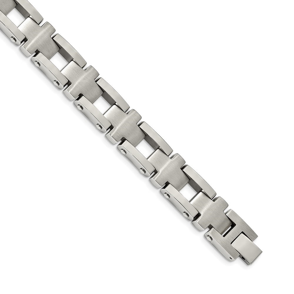 Diamond2Deal Stainless Steel Brushed and Polished Open Cross Link Bracelet for Men 8.5"