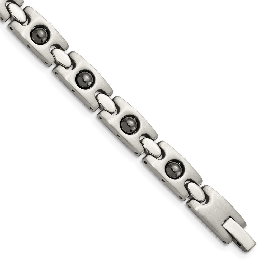 Diamond2Deal Stainless Steel Brushed and Polished with Magnetic Ball Accent Link Bracelet for Men 8.5"