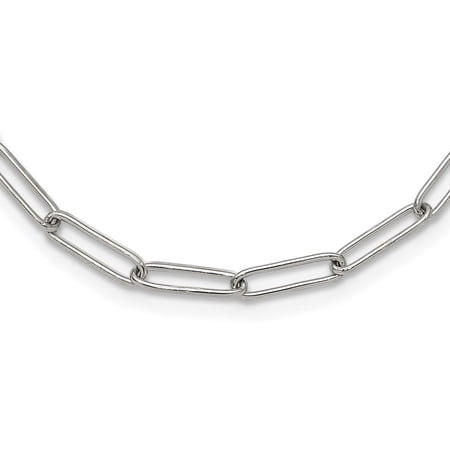 Diamond2Deal Stainless Steel Elongated Open Link Paperclip Necklace for Women with 2 in ext 15"