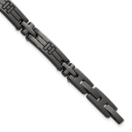 Diamond2Deal Stainless Steel Gun Metal IP-Plated Cross Link Plus a .5 In Ext Bracelet for Men 8.75"