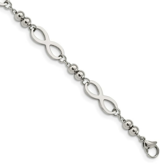 Diamond2Deal Stainless Steel Infinity Symbol Link with 4 Leaf Clover Charm Bracelet for Women with 1 in Ext 6.5"