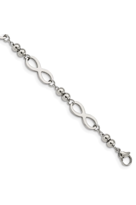 Stainless Steel Infinity Symbol Link with 4 Leaf Clover Charm Bracelet for Women with 1 in Ext 6.5"