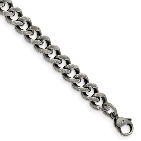 Diamond2Deal Stainless Steel Oxidized 7.5mm Curb Chain Bracelet for Men 8"