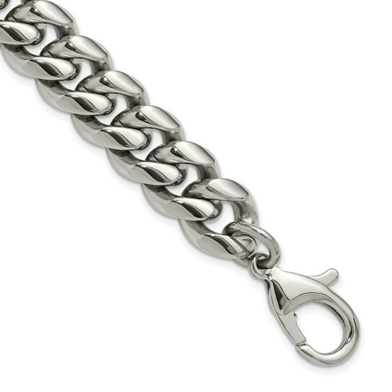 Diamond2Deal Stainless Steel Polished 14mm Curb Link Bracelet for Men 8.5"