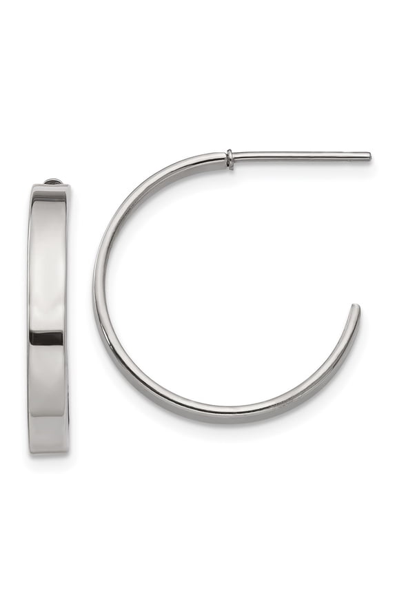 Stainless Steel Polished 20mm Diameter 3mm J Hoop Post Earrings for Women