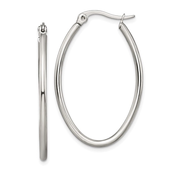 Diamond2Deal Stainless Steel Polished 25mm Diameter 2mm Oval Hoop Earrings for Women