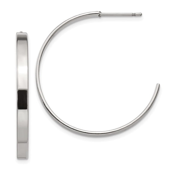 Diamond2Deal Stainless Steel Polished 33mm Diameter 3mm J Hoop Post Earrings for Women