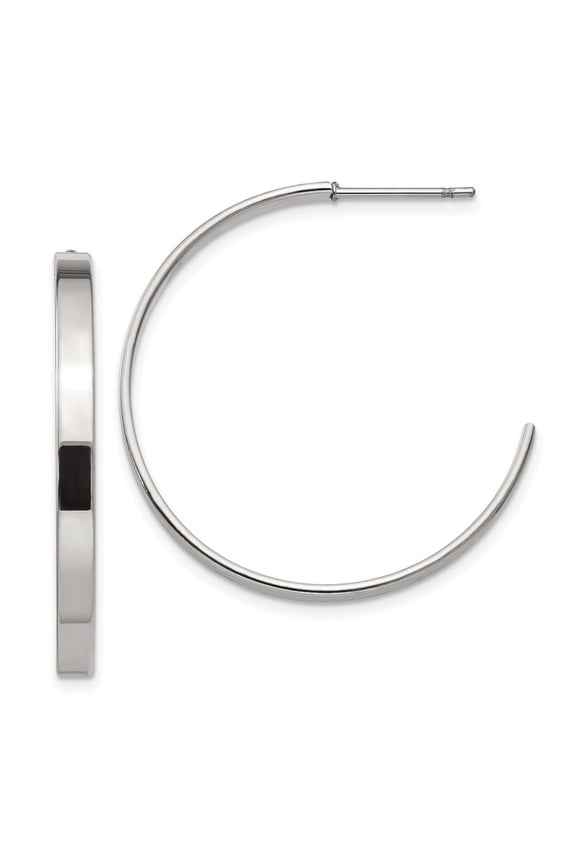 Stainless Steel Polished 33mm Diameter 3mm J Hoop Post Earrings for Women
