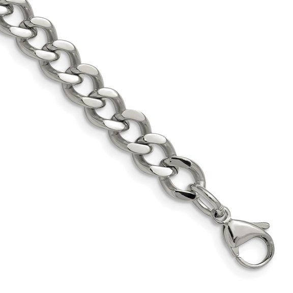 Diamond2Deal Stainless Steel Polished 7.5mm Curb Chain Bracelet for Men 8"