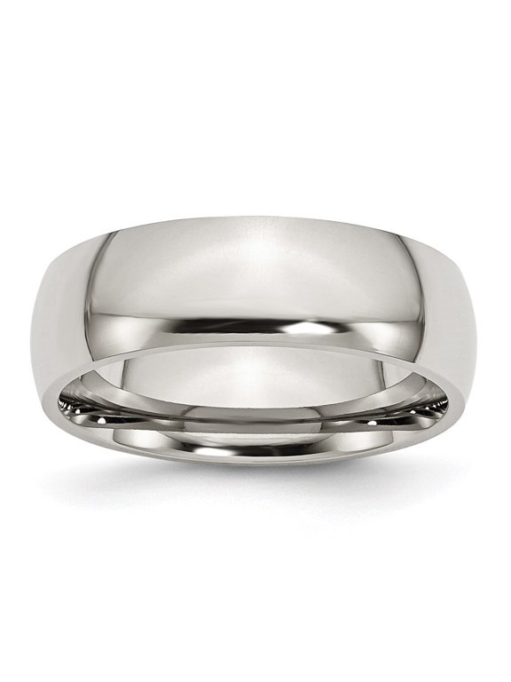 Stainless Steel Polished 7mm Half Round Band Size 12.5