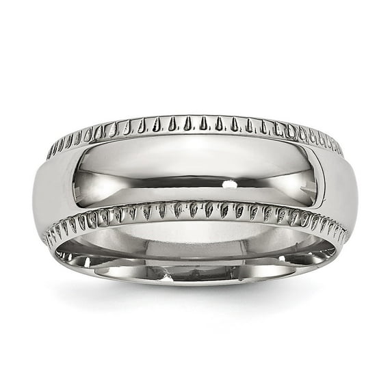 Diamond2Deal Stainless Steel Polished 8mm Textured Edged Men's Band Size 12.5