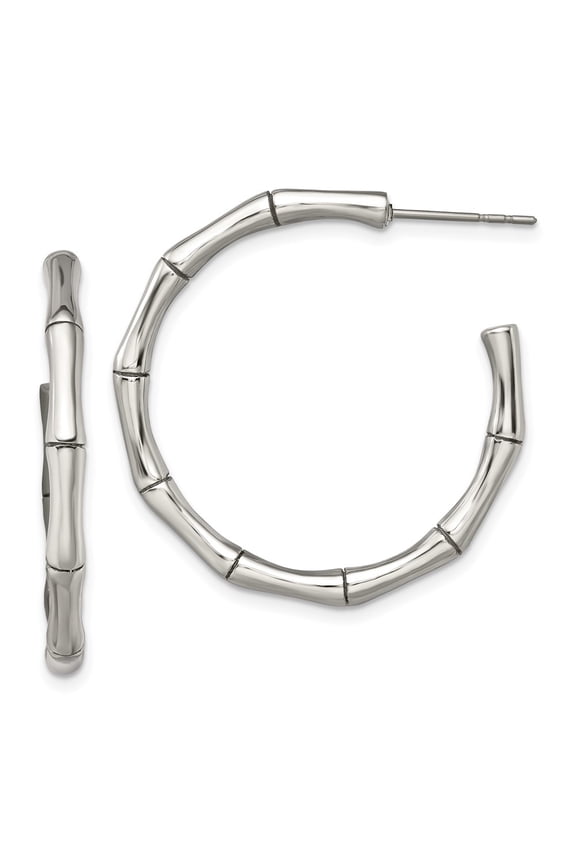 Stainless Steel Polished Bamboo Design J Hoop Post Earrings for Women