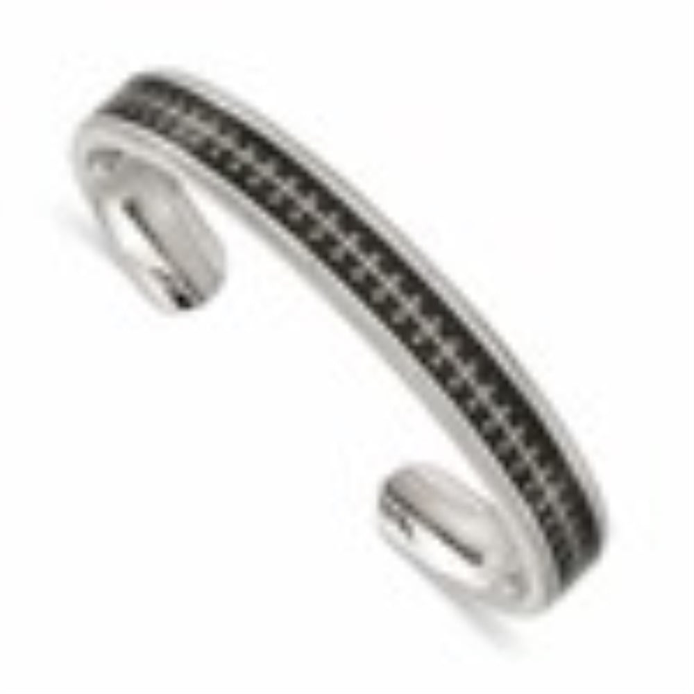 Diamond2Deal Stainless Steel Polished Black Carbon Fiber Inlay Crosses Bangle Bracelet for Men