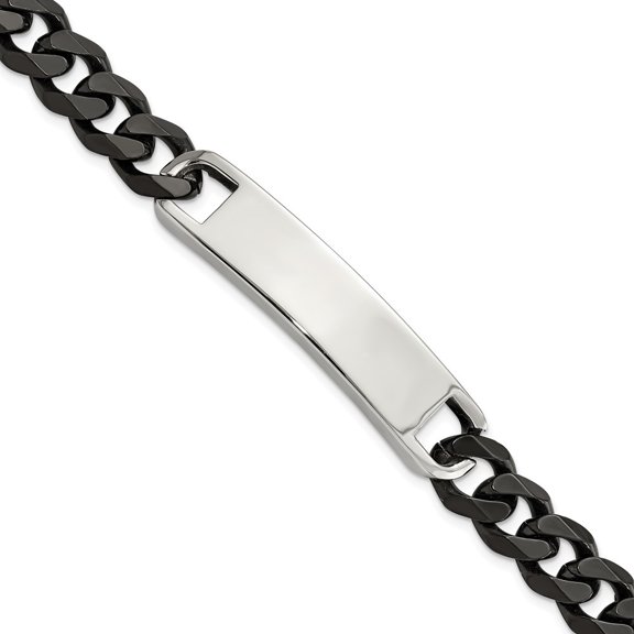 Diamond2Deal Stainless Steel Polished Black IP-Plated Curb Chain ID Bracelet for Men 8.5"