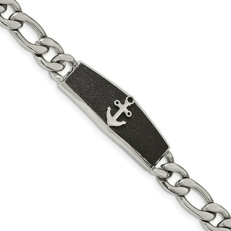 Diamond2Deal Stainless Steel Polished Black IP-Plated Laser Cut Anchor ID Bracelet for Men 8.5"