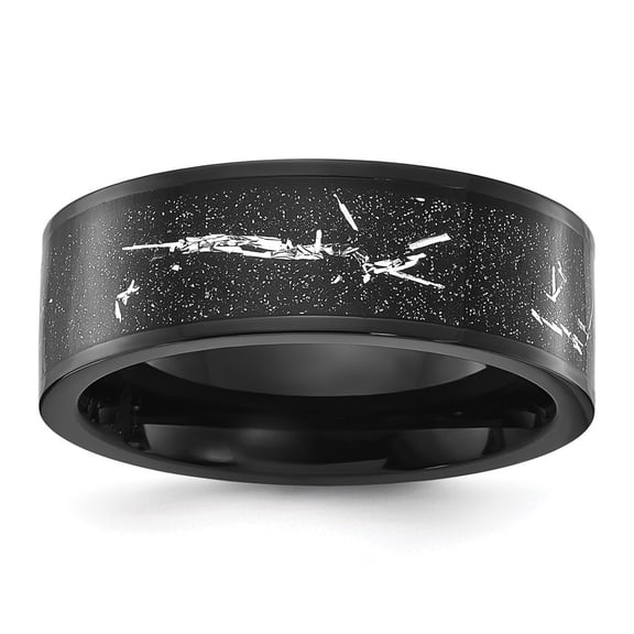 Diamond2Deal Stainless Steel Polished Black IP-plated Black and Silver Foil Inlay 8mm Band Size 9