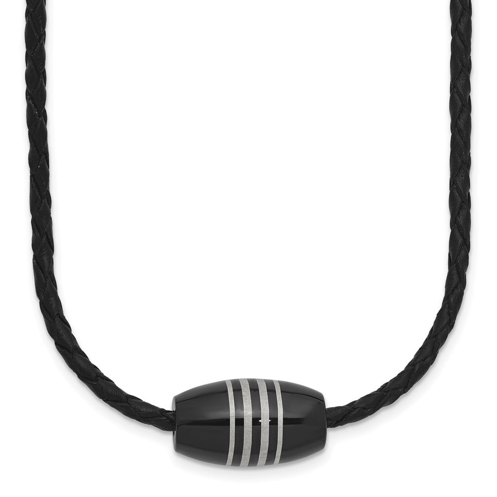 Diamond2Deal Stainless Steel Polished Black IP-plated Leather Cord Necklace for Men 20"