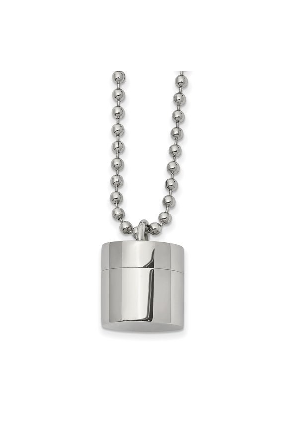 Stainless Steel Polished Capsule that Opens on a Ball Chain Necklace for Men 22"