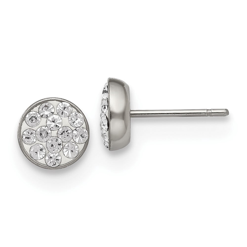 Diamond2Deal Stainless Steel Polished Clear Crystal Post Earrings for Women