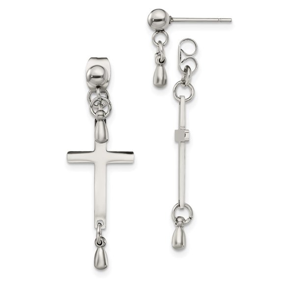 Diamond2Deal Stainless Steel Polished Cross Dangle Front and Back Post Dangle Earrings for Women