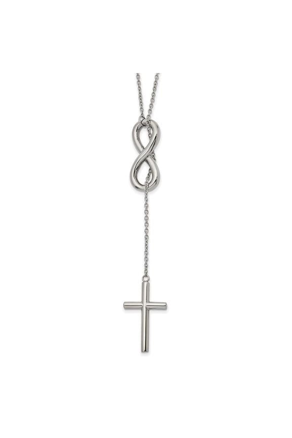 Stainless Steel Polished Cross/Infinity Adjustable Slipon Cable Chain Necklace for Women 25"