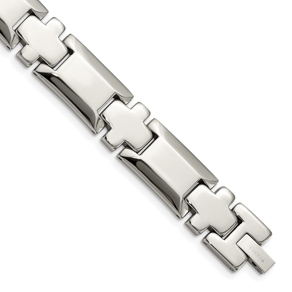 Diamond2Deal Stainless Steel Polished Cross Link Bracelet for Men 8.5"
