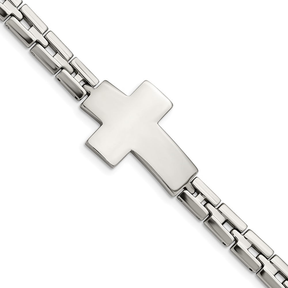 Diamond2Deal Stainless Steel Polished Cross Link Bracelet for Men 8"