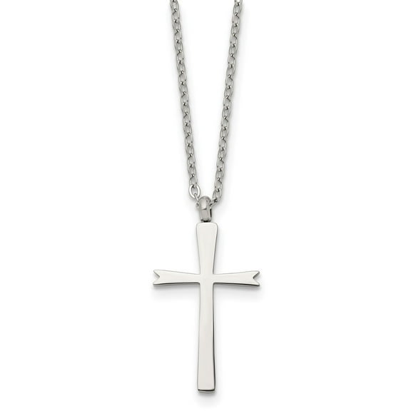 Diamond2Deal Stainless Steel Polished Cross Pendant on an Cable Chain Necklace for Women 18"