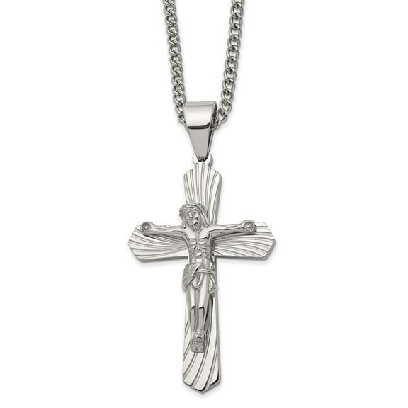 Diamond2Deal Stainless Steel Polished Crucifix Pendant on a Curb Chain Necklace for Women 24"