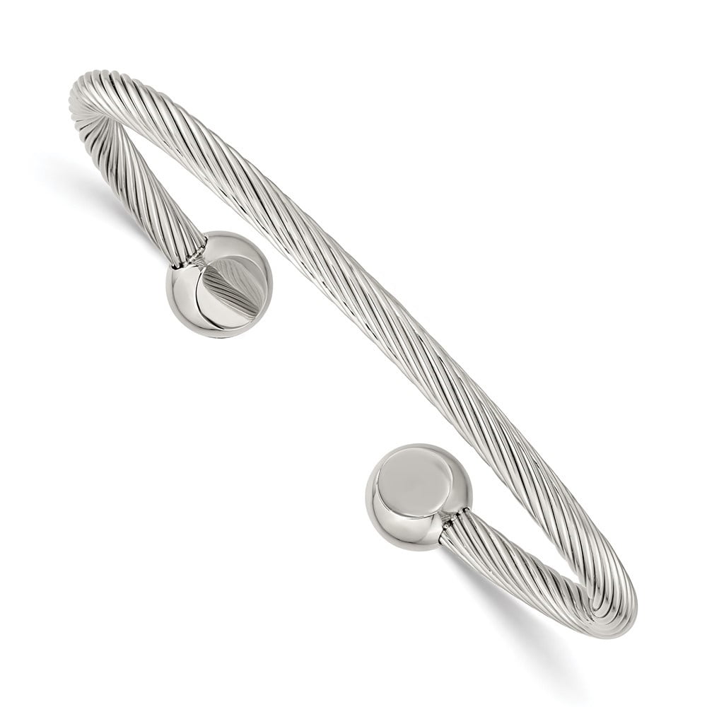 Diamond2Deal Stainless Steel Polished Cuff Bangle Bracelet for Men 6.75"