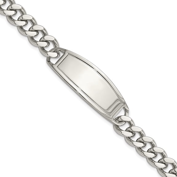 Diamond2Deal Stainless Steel Polished Curb Chain ID Bracelet for Men 8.5"