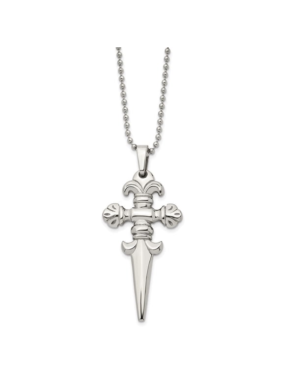 Stainless Steel Polished Dagger Pendant on a Ball Chain Necklace for Men 24"