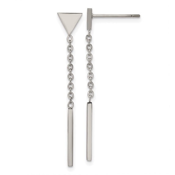 Diamond2Deal Stainless Steel Polished Dangle Bar Triangle Post Earrings for Women