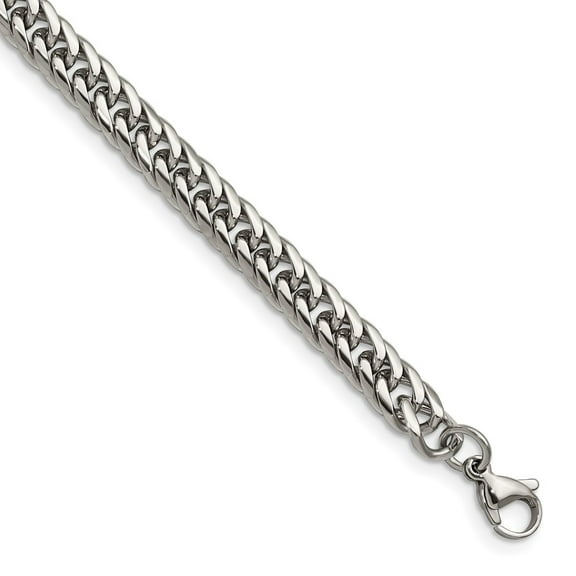 Diamond2Deal Stainless Steel Polished Double Curb Chain Bracelet for Men 9"