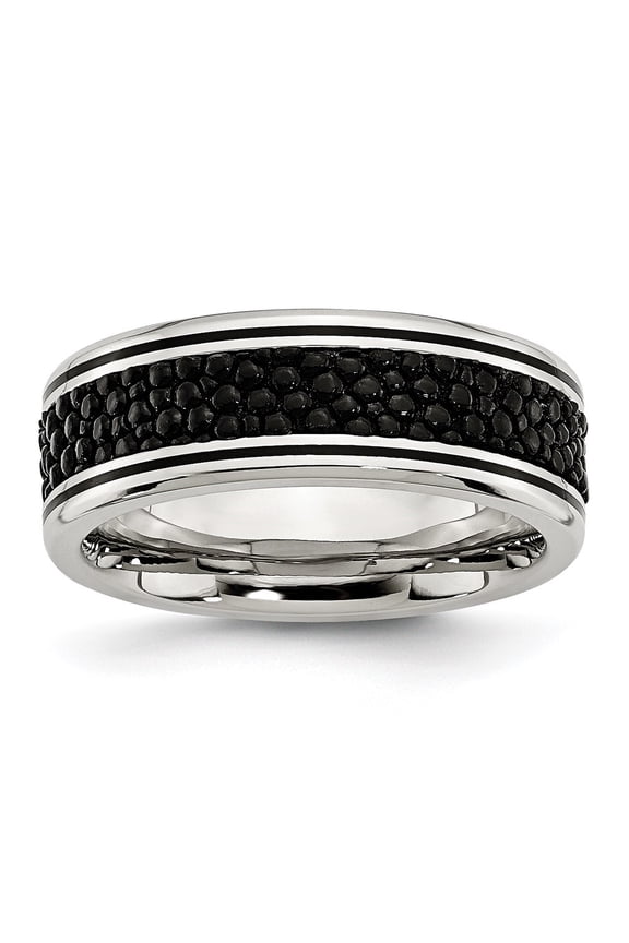 Stainless Steel Polished Grooved with Genuine Stingray Textured 8mm Band