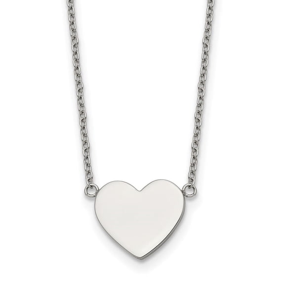 Diamond2Deal Stainless Steel Polished Heart on a Plus 2 in ext Cable Chain Necklace for Women 18"