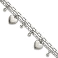 thumbnail image 1 of Diamond2Deal Stainless Steel Polished Hearts and Beads Multi Chain Bracelet for Women with 2 In Ext 7", 1 of 4