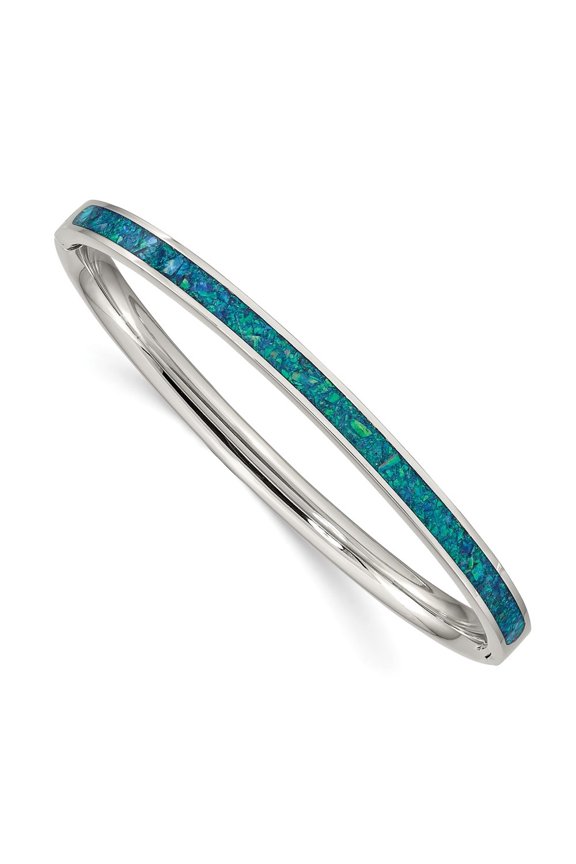 Stainless Steel Polished Imitation Opal 4.75mm Hinged Bangle Bracelet for Women 6.5"