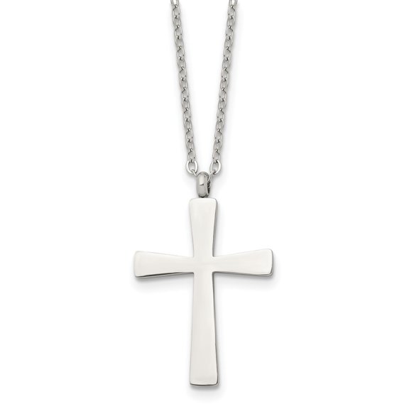 Diamond2Deal Stainless Steel Polished Large Cross Pendant on an Cable Chain Necklace for Women 18"
