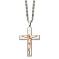 thumbnail image 1 of Diamond2Deal Stainless Steel Polished Rose IP-plated Crucifix Pendant on a Curb Chain Necklace for Men 24", 1 of 1