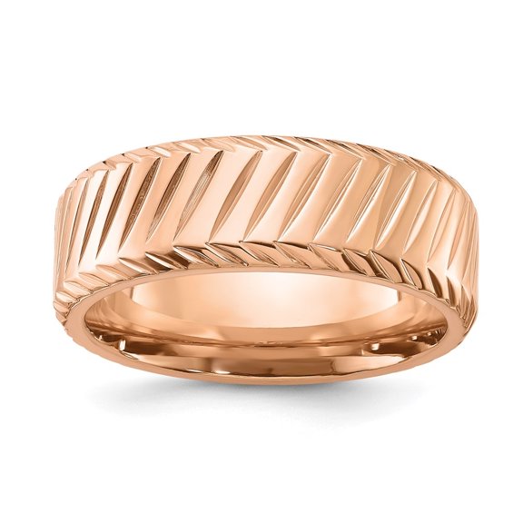 Diamond2Deal Stainless Steel Polished Rose IP-plated Grooved 8mm Men's Band Size 9